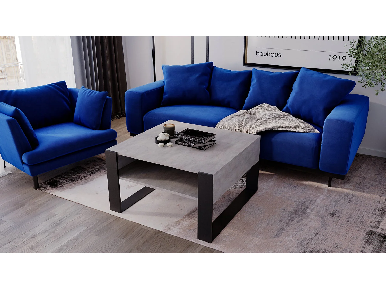 Table basse KARO 85 Chicago Béton / Noir