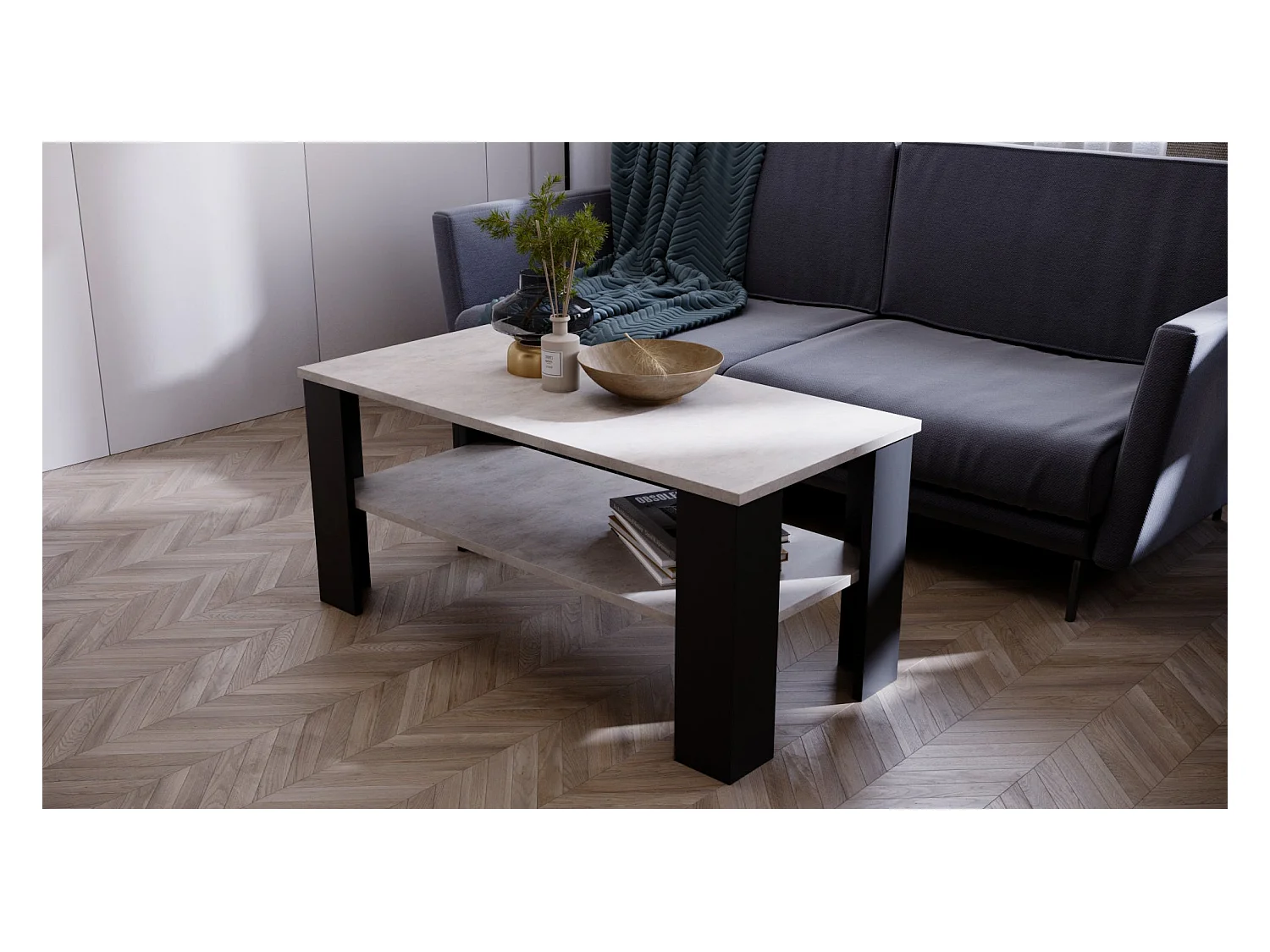 Table basse LARA 110 Chicago Béton / Noir