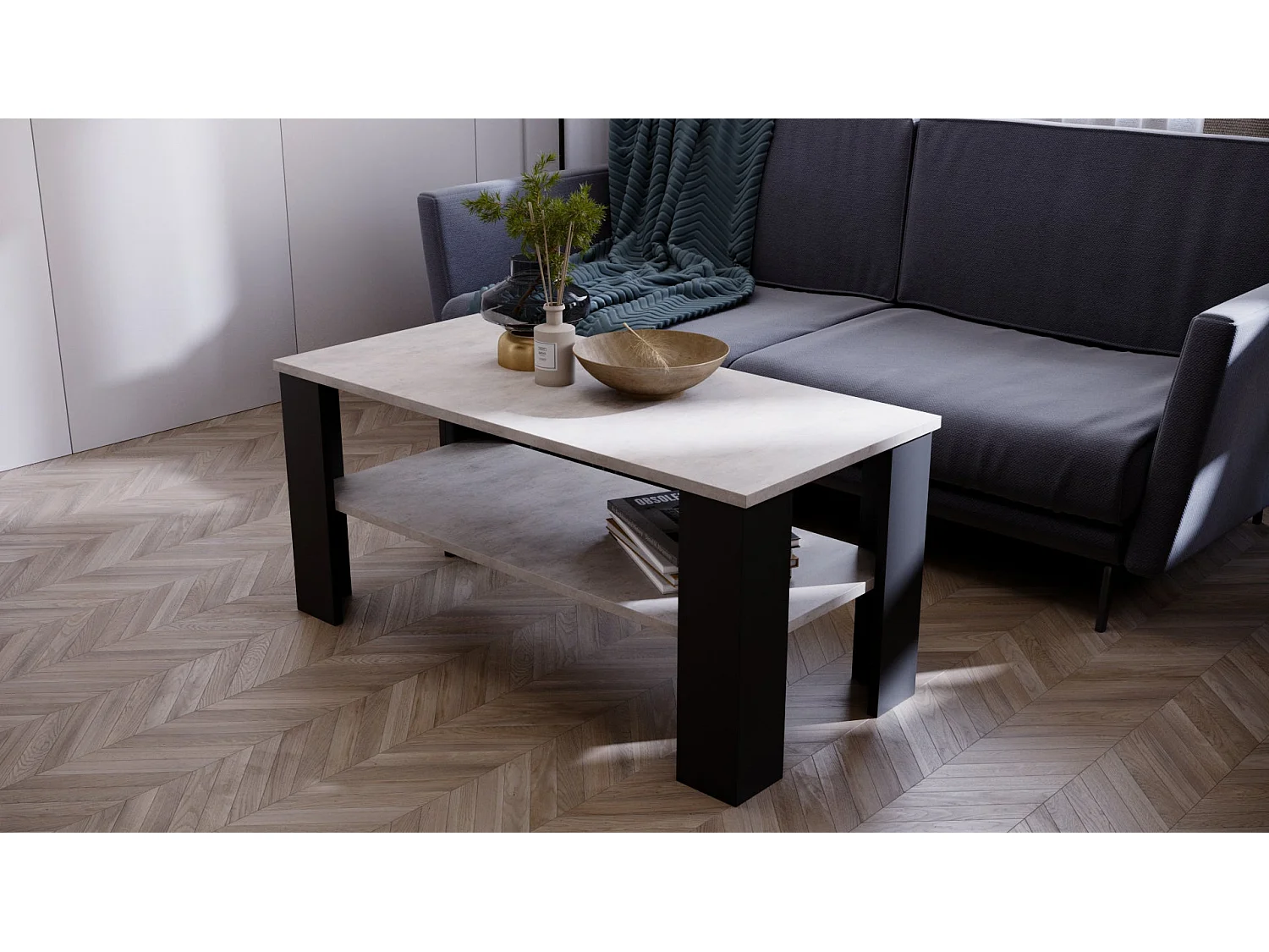 Couchtisch LARA 110 Chicago Beton / Schwarz