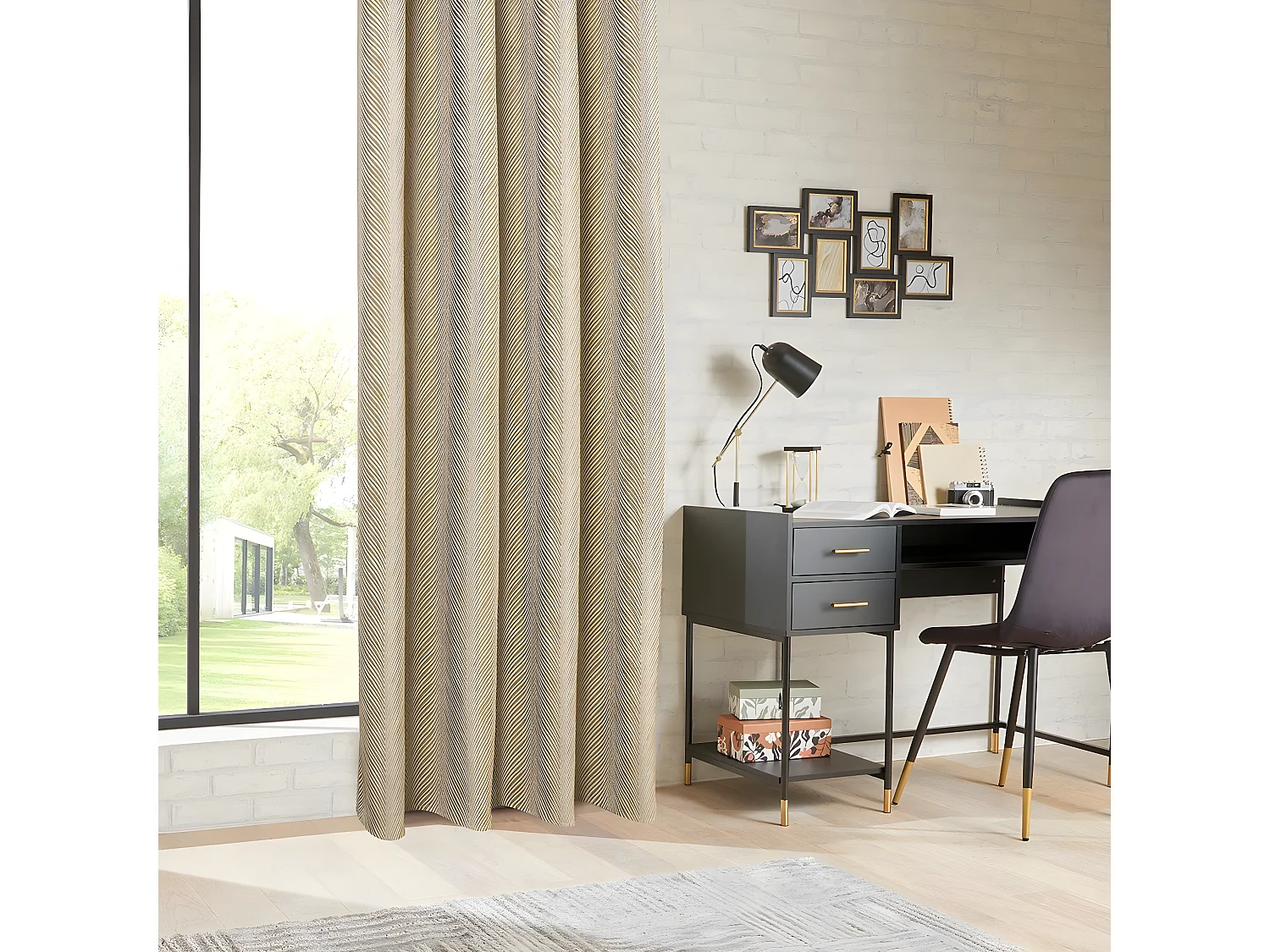 Rideau à œillets Occultant Jacquard Ocre avec effet matière 140 x 260 cm