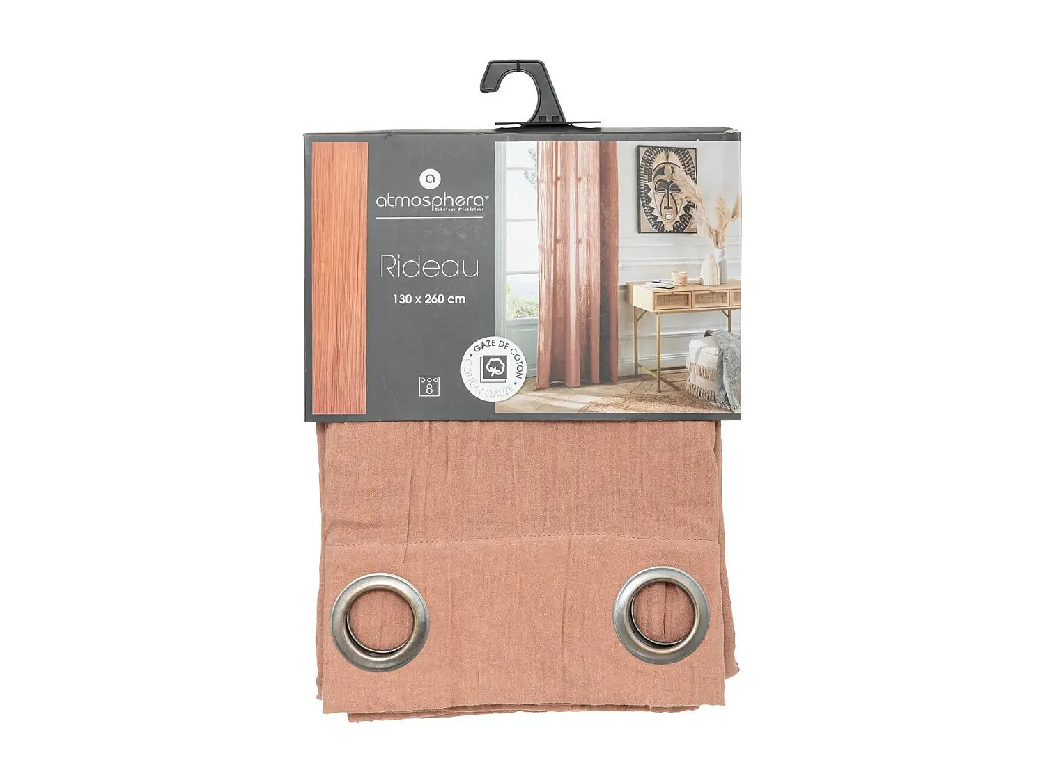 Einfarbiger Vorhang aus Baumwollgaze 130 x 260 cm