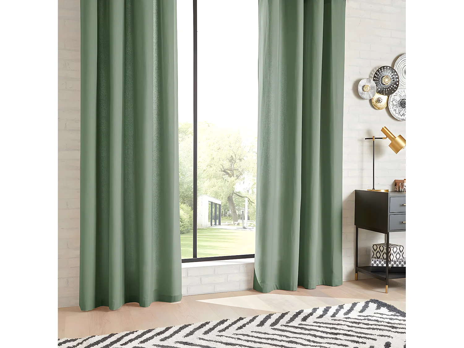 Rideau à œillets en Coton Vert Céladon 135 x 240 cm