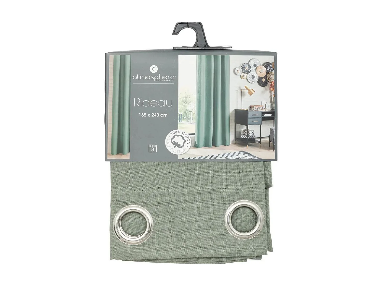 Rideau à œillets en Coton Vert Céladon 135 x 240 cm