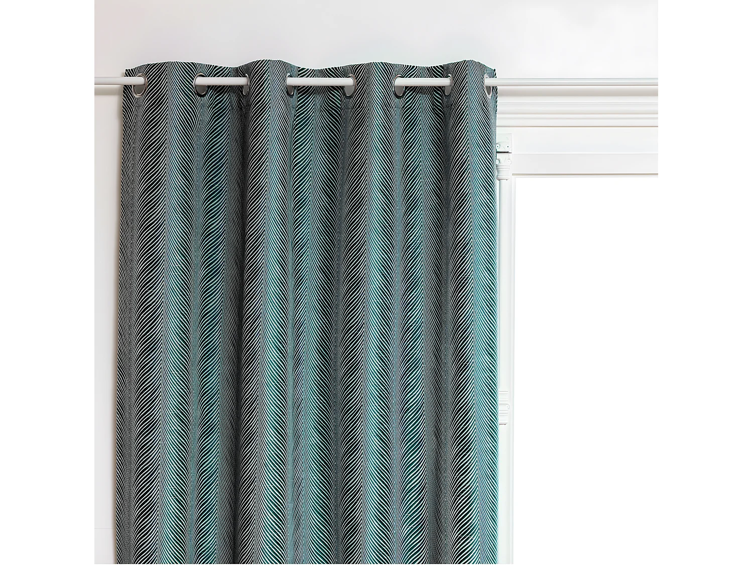 Rideau à œillets Occultant Jacquard Vert Foncé avec effet matière 140 x 260 cm