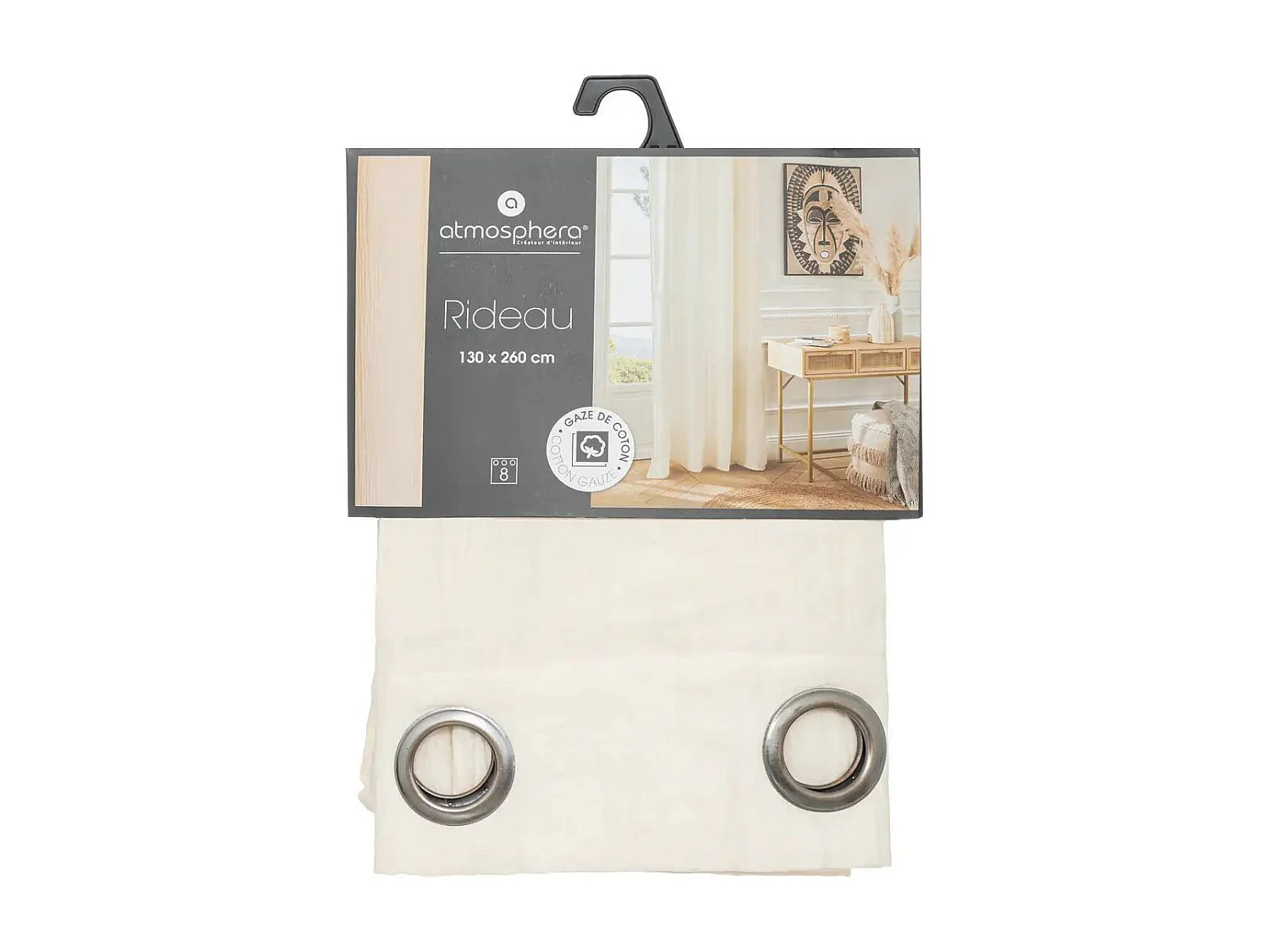 Einfarbiger Vorhang aus Baumwollgaze 130 x 260 cm