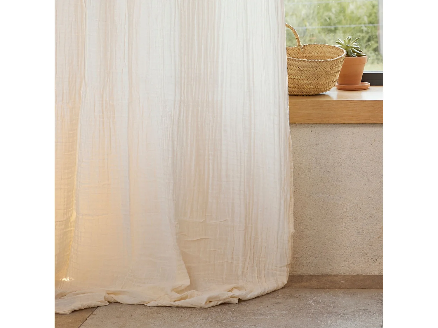 Einfarbiger Vorhang aus Baumwollgaze 130 x 260 cm