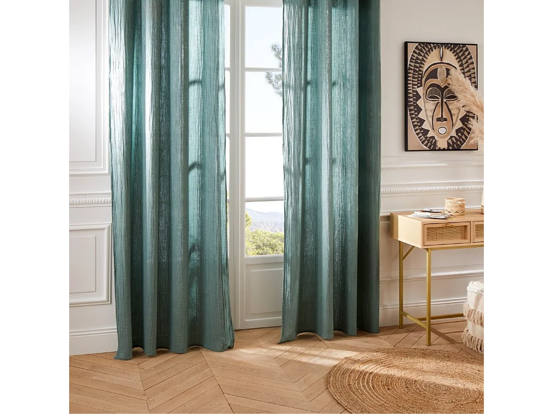 Rideau à œillets en coton Vert Céladon 130 x 260 cm