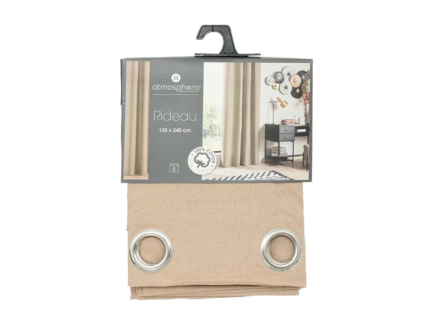 Rideau à œillets en Coton Beige Lin 135 x 240 cm