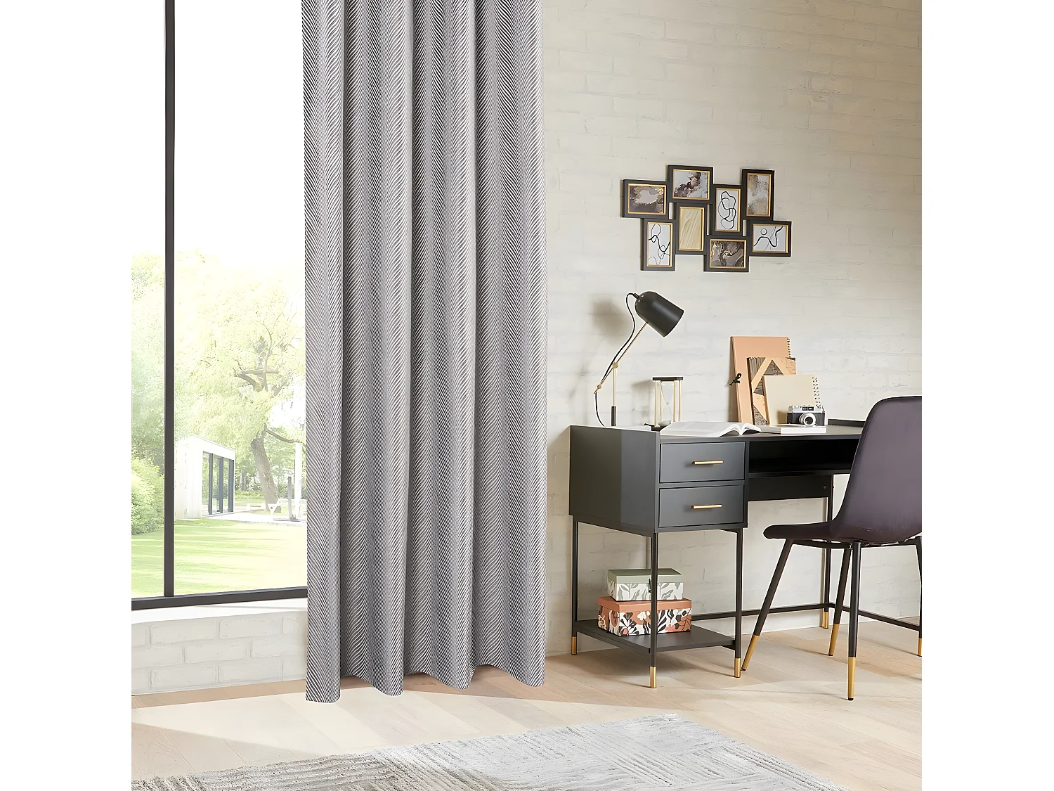 Rideau à œillets Occultant Jacquard Gris avec effet matière 140 x 260 cm