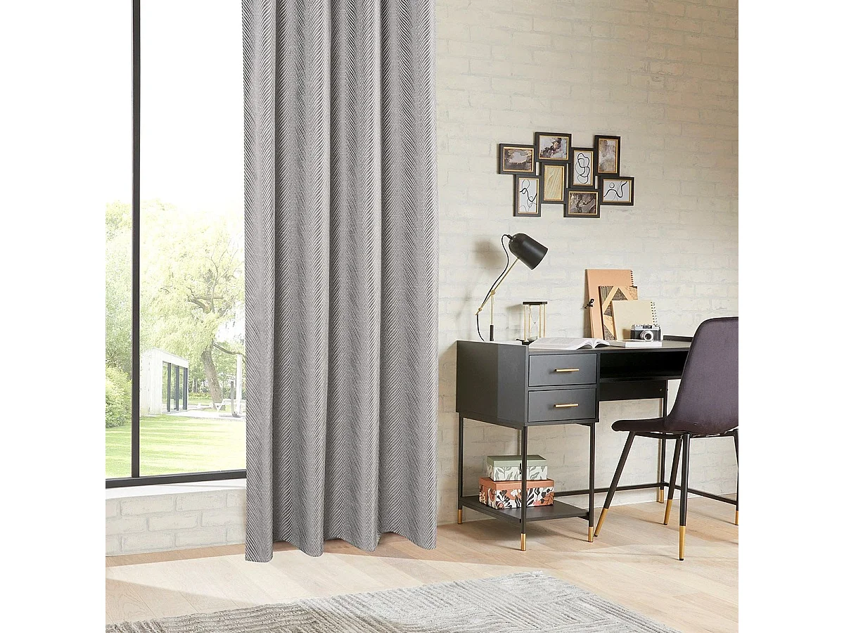 Rideau à œillets Occultant Jacquard Gris avec effet matière 140 x 260 cm