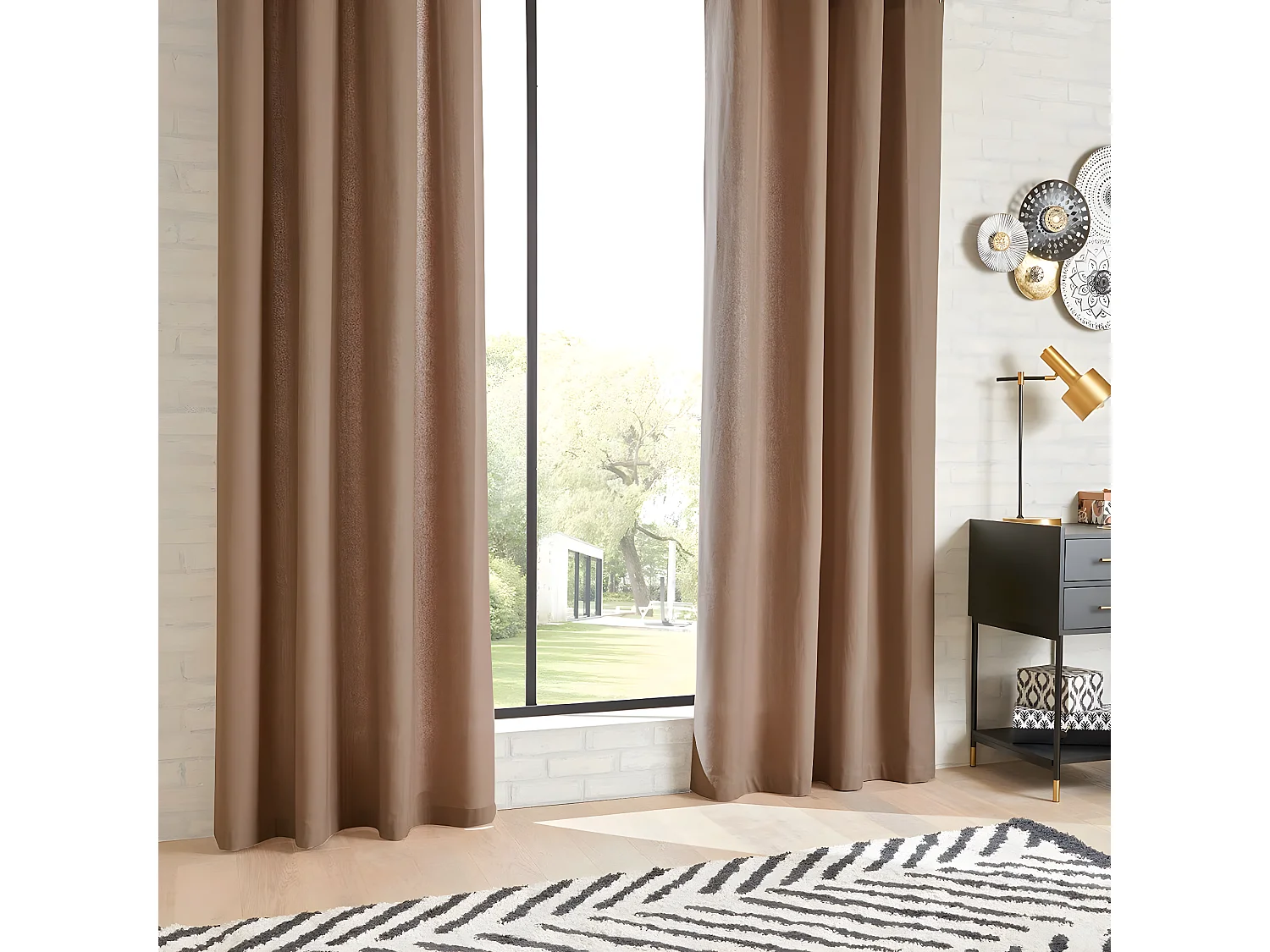 Rideau à œillets en Coton Marron Taupe 135 x 240 cm