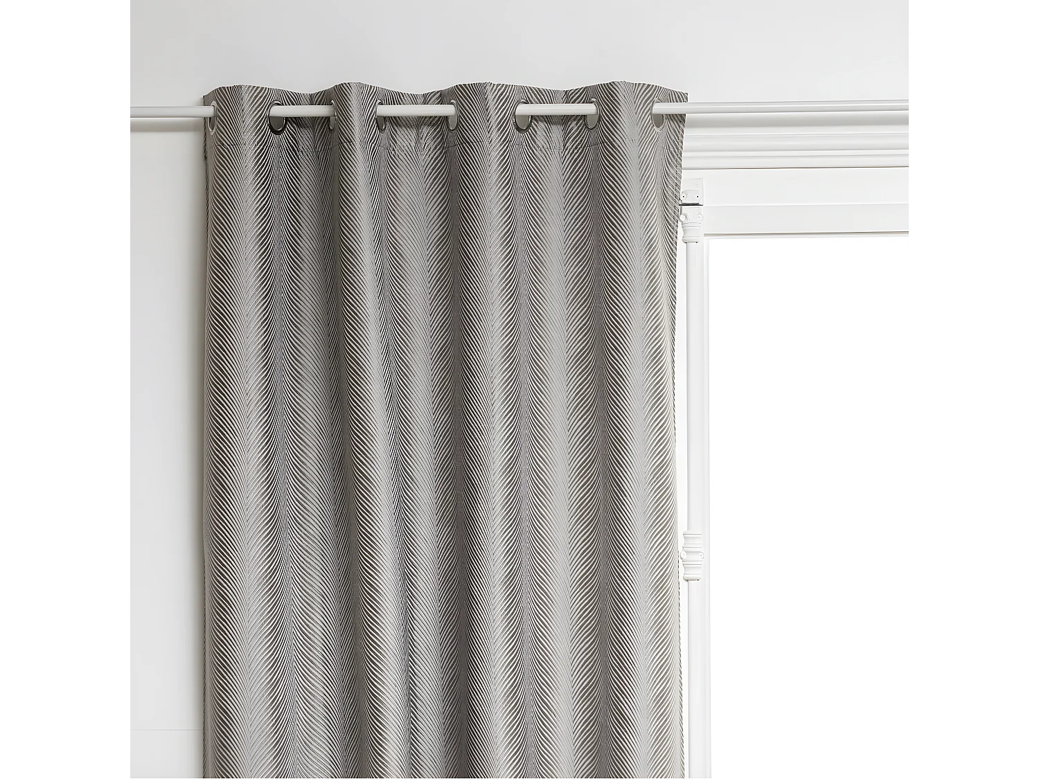 Rideau à œillets Occultant Jacquard Beige Lin avec effet matière 140 x 260 cm