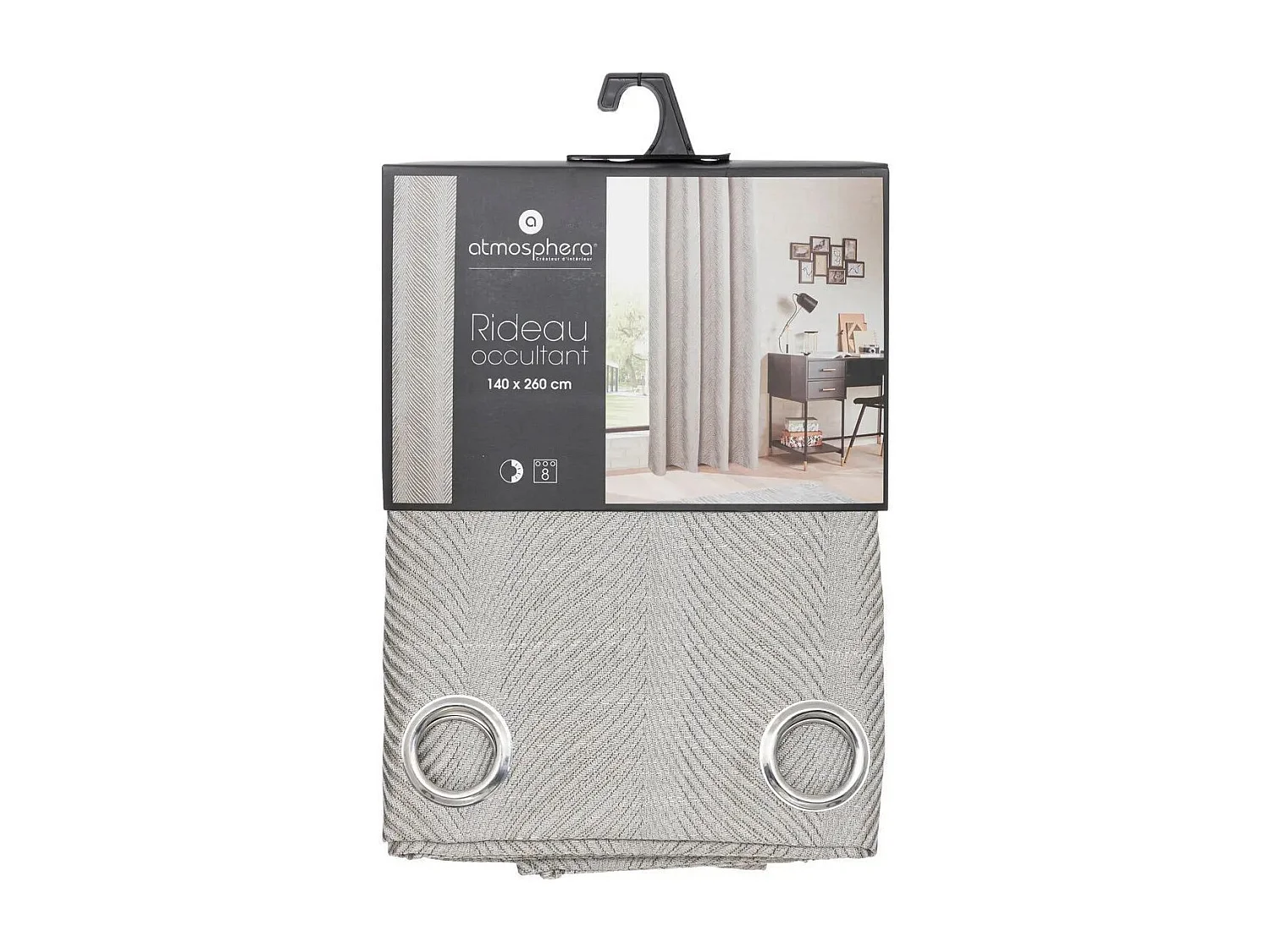 Rideau à œillets Occultant Jacquard Beige Lin avec effet matière 140 x 260 cm