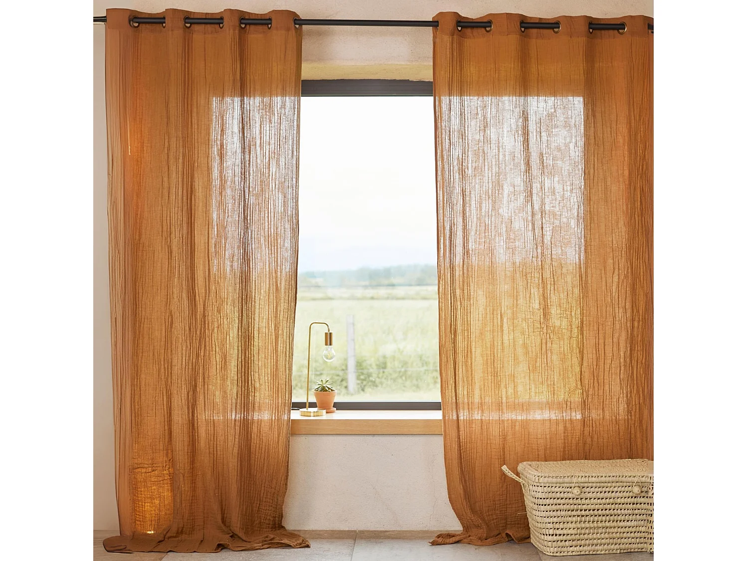 Einfarbiger Vorhang aus Baumwollgaze 130 x 260 cm