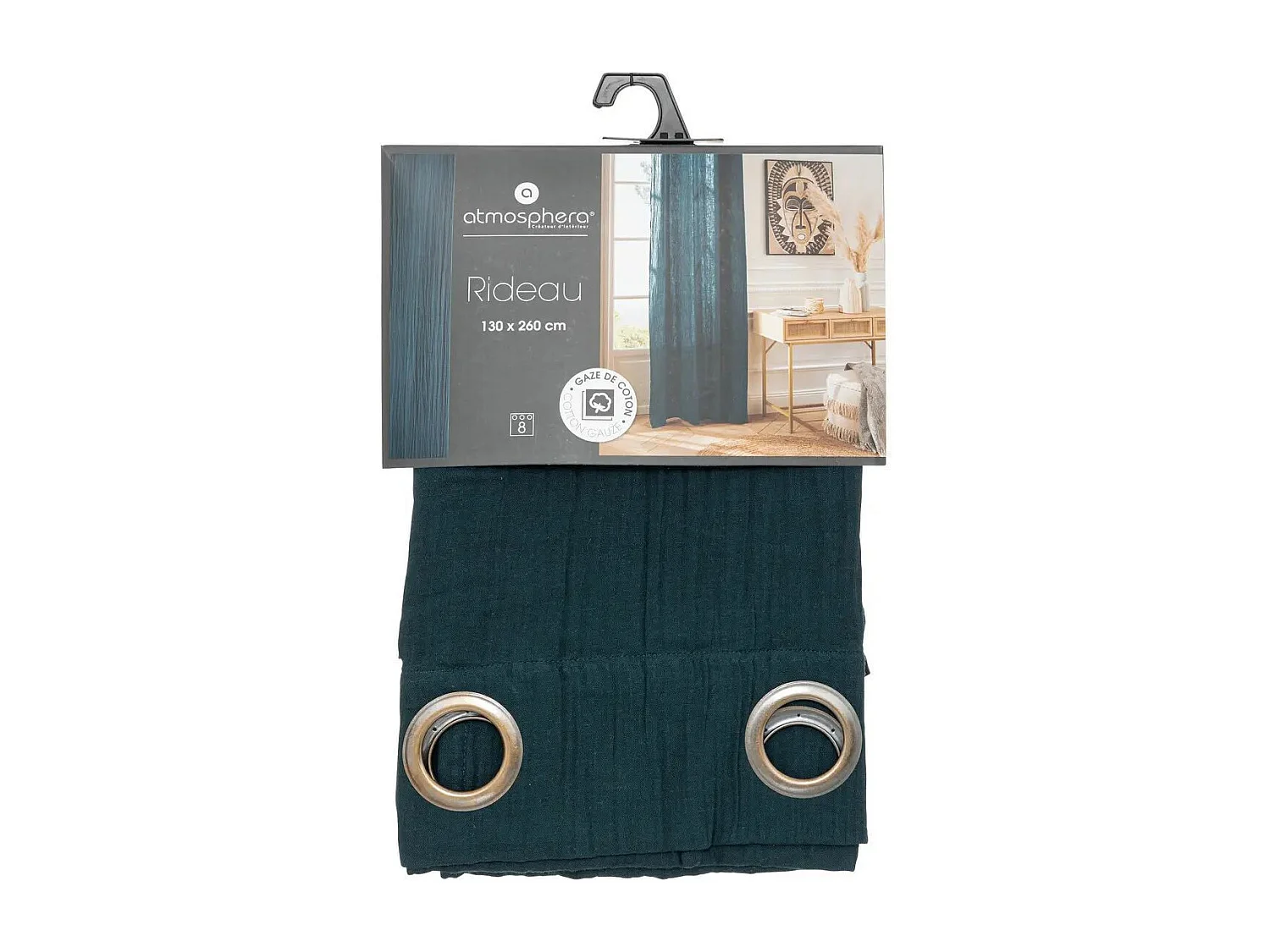 Rideau à œillets en Coton Bleu 130 x 260 cm