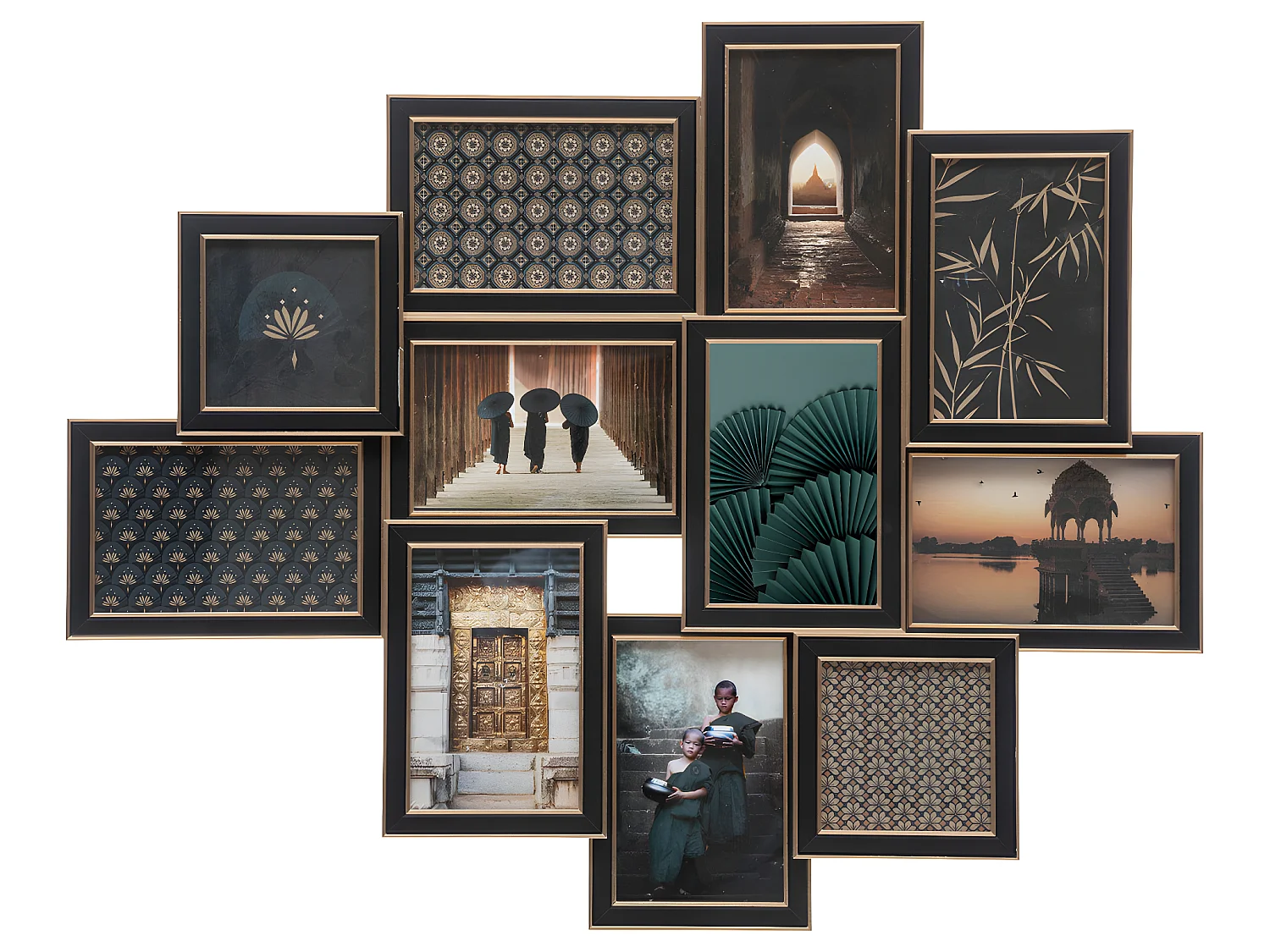 Pêle-mêle Multivues 11 Photos en bois et verre 62 x 49.5 cm