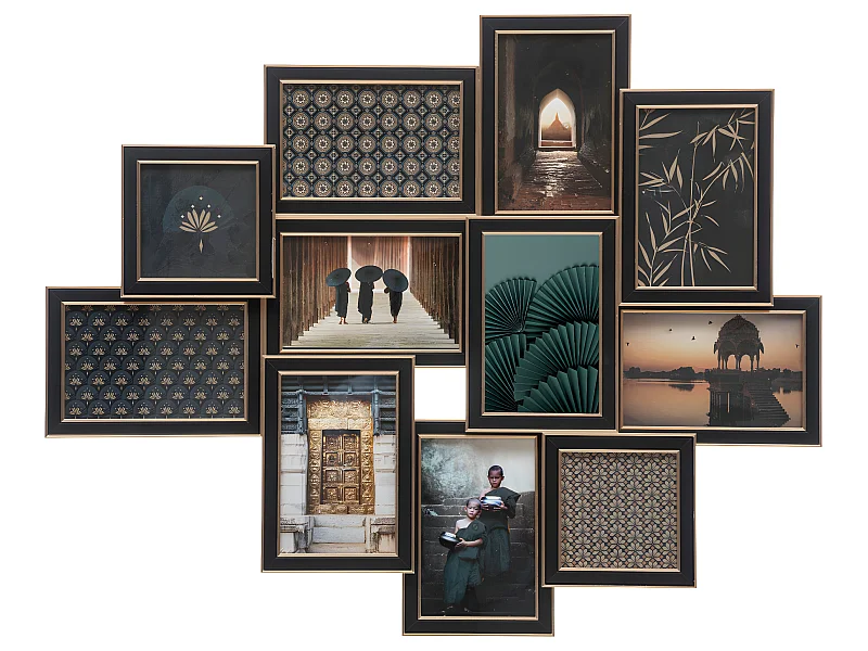 Pêle-mêle Multivues 11 Photos en bois et verre 62 x 49.5 cm