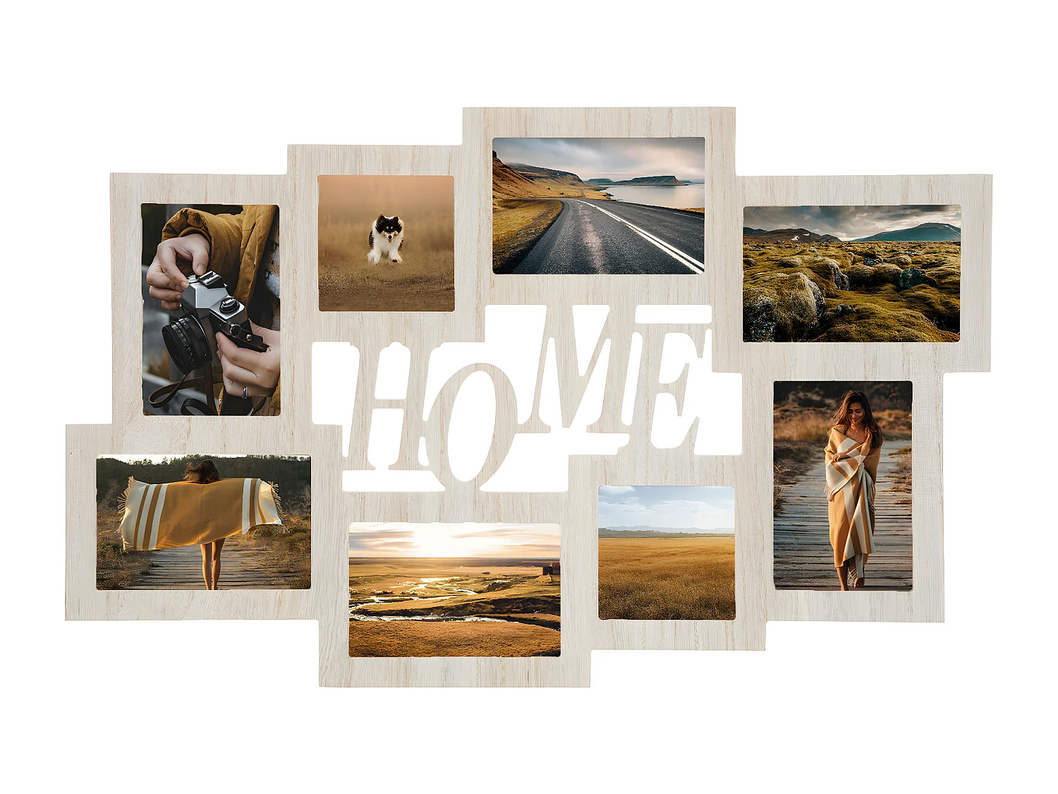 Pêle-mêle Multivues 8 Photos en bois et verre 60.5 x 38.5 cm