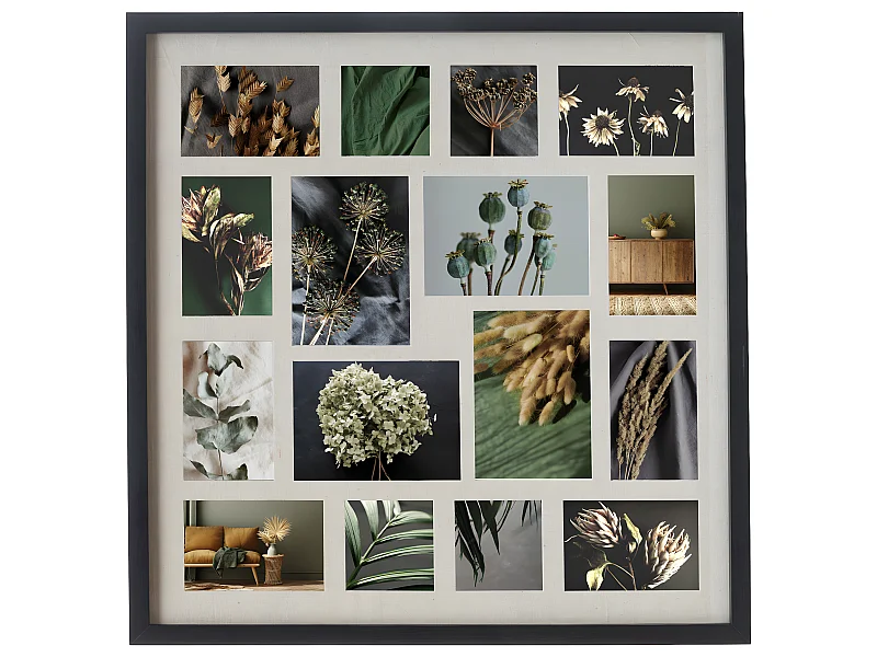 Pêle-mêle Multivues 16 Photos en bois Noir et verre 63 x 63 cm