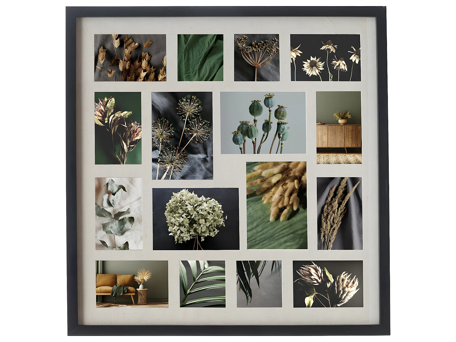 Pêle-mêle Multivues 16 Photos en bois Noir et verre 63 x 63 cm