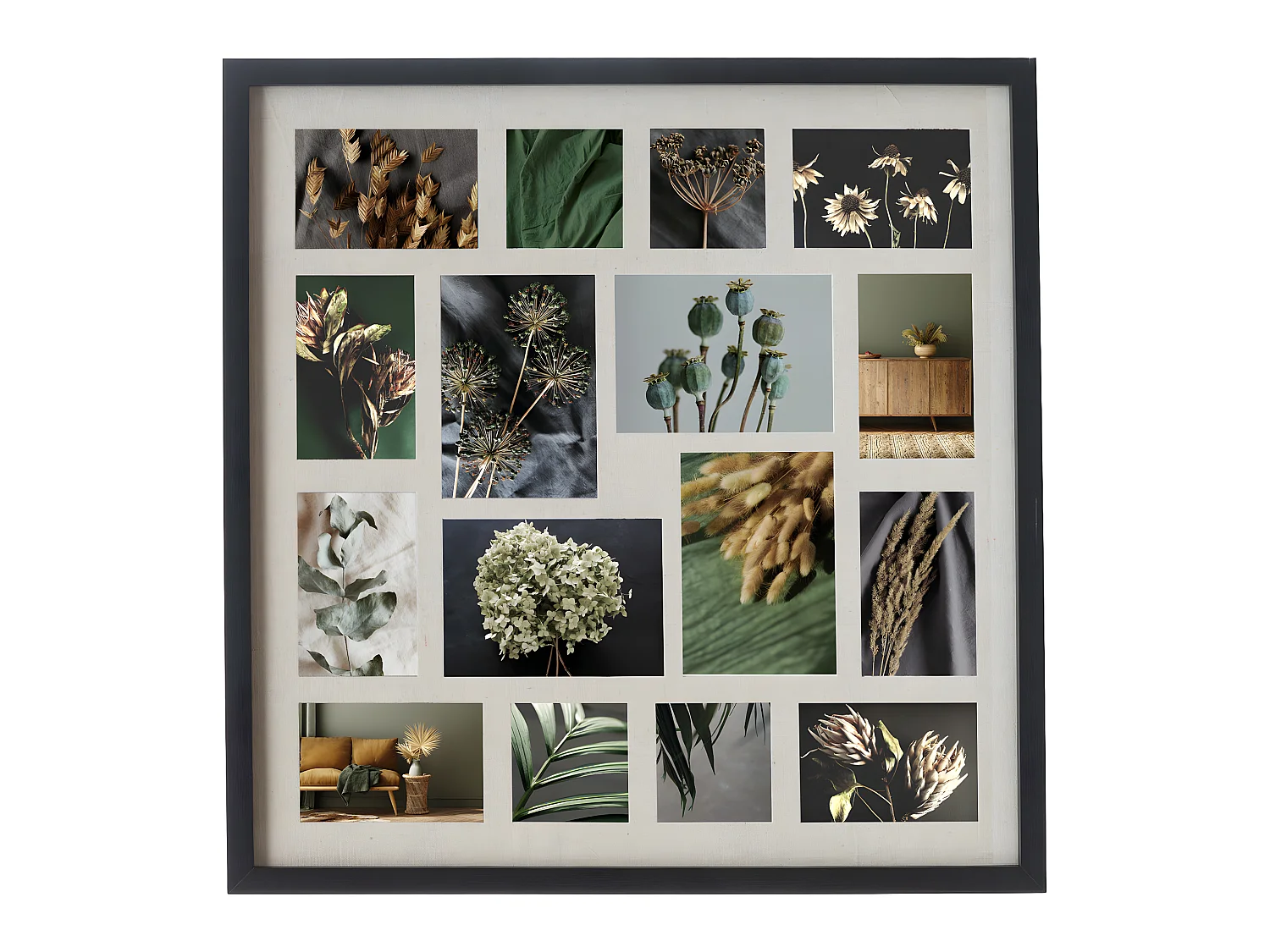 Pêle-mêle Multivues 16 Photos en bois Noir et verre 63 x 63 cm