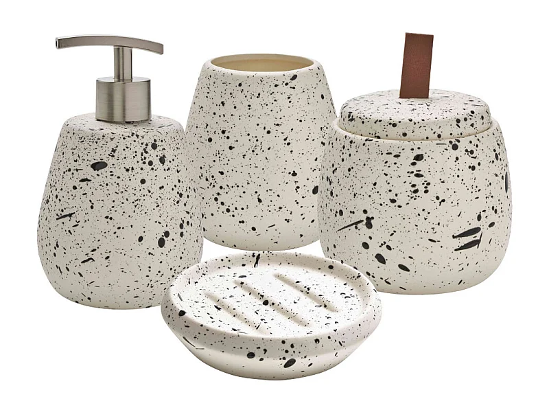 Set salle de bain moucheté 4 pièces céramique blanc
