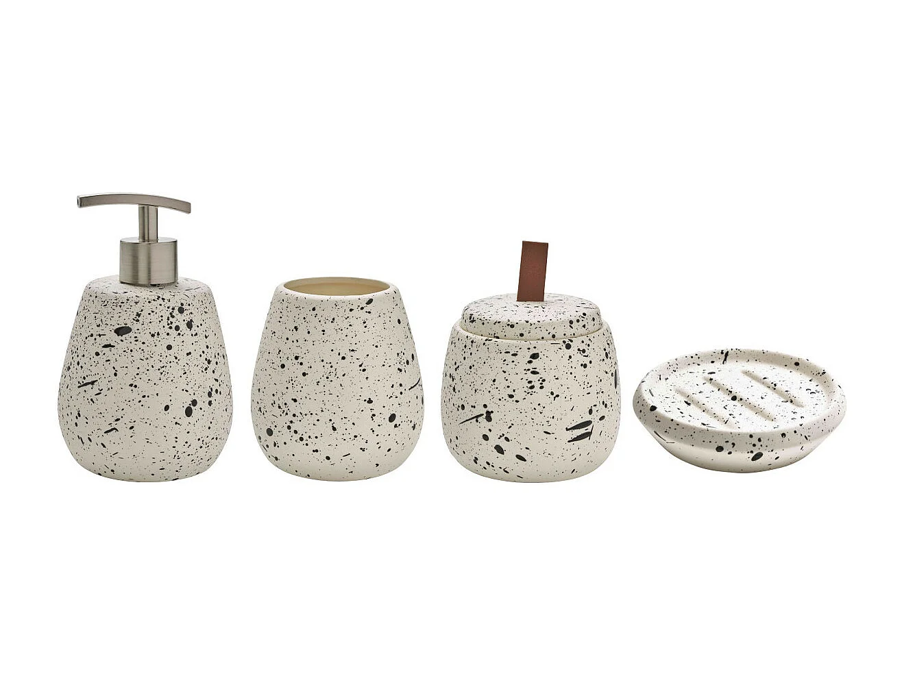 Set salle de bain moucheté 4 pièces céramique blanc