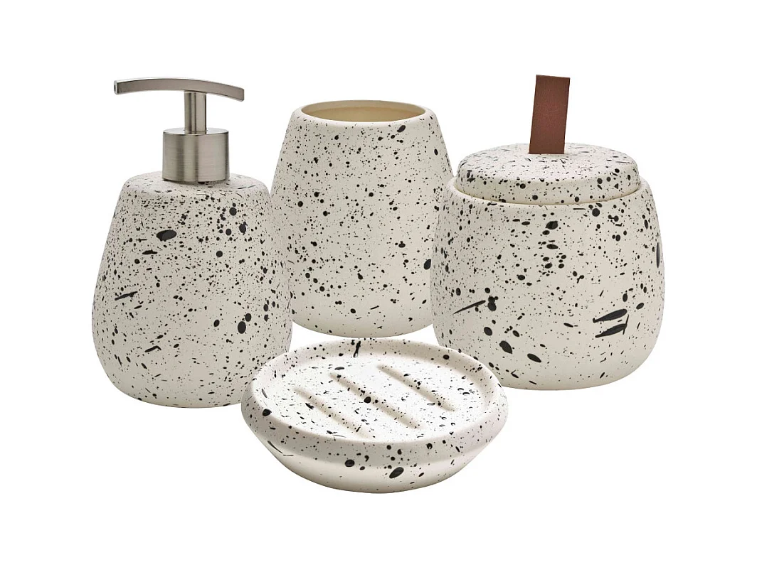 Set salle de bain moucheté 4 pièces céramique blanc
