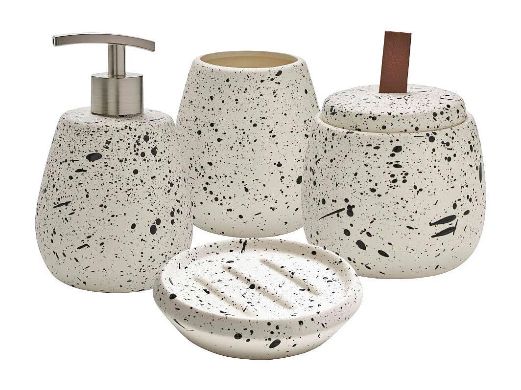Set salle de bain moucheté 4 pièces céramique blanc