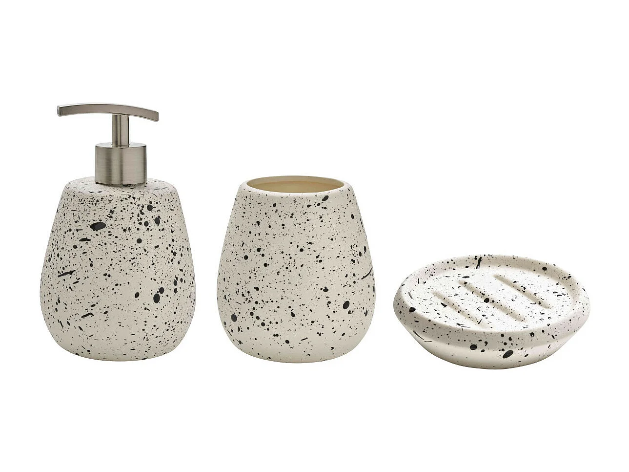 Set salle de bain moucheté 3 pièces céramique blanc