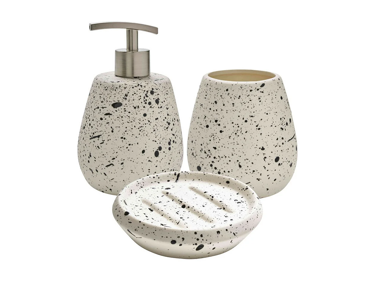 Set salle de bain moucheté 3 pièces céramique blanc