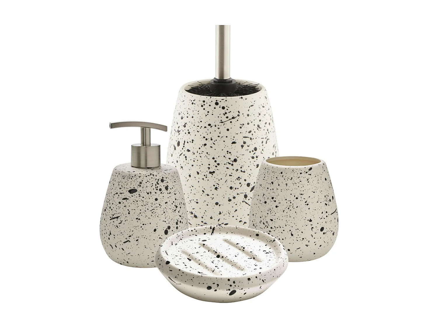 Set salle de bain céramique moucheté 4 pièces blanc