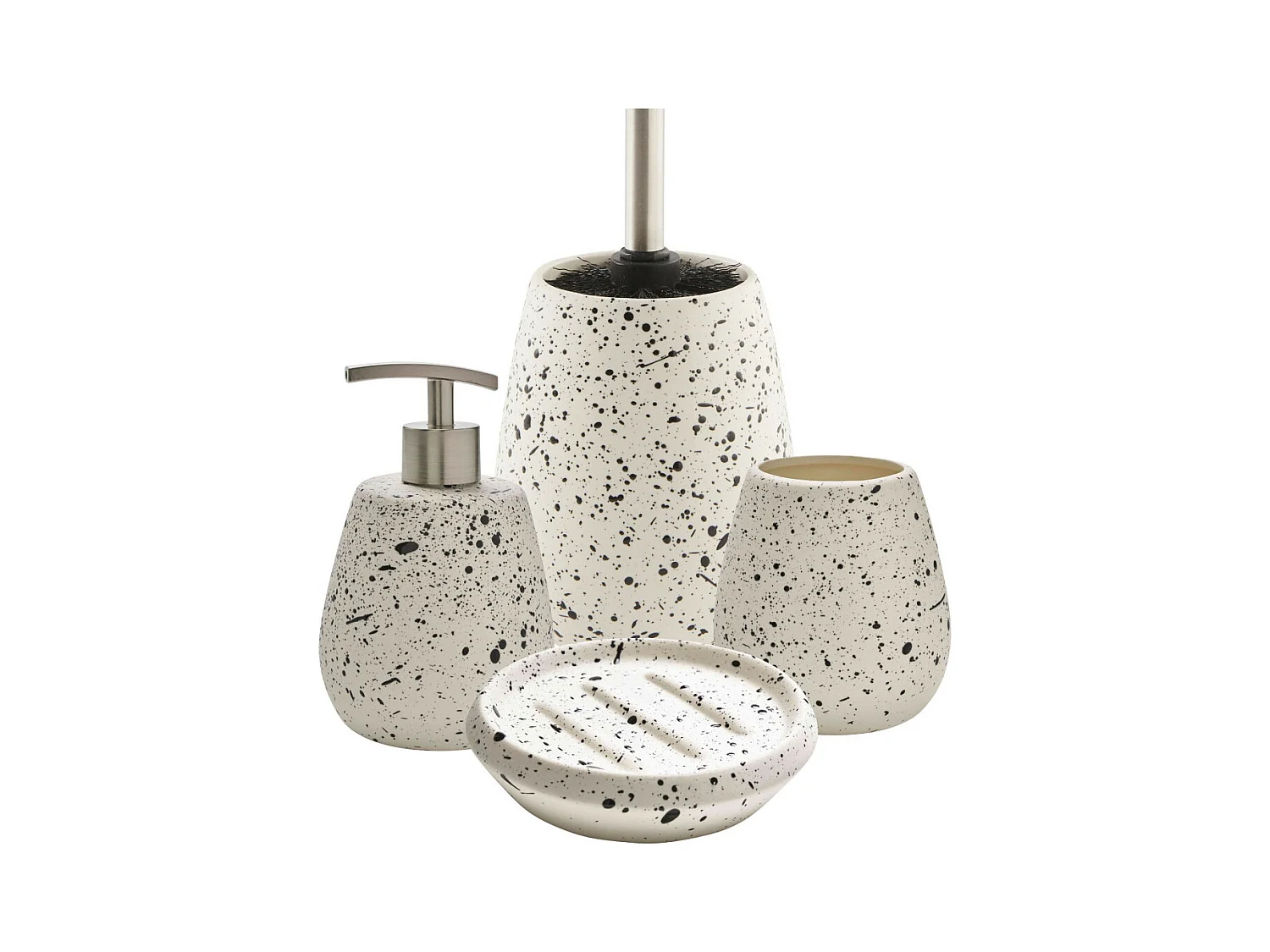 Set salle de bain céramique moucheté 4 pièces blanc