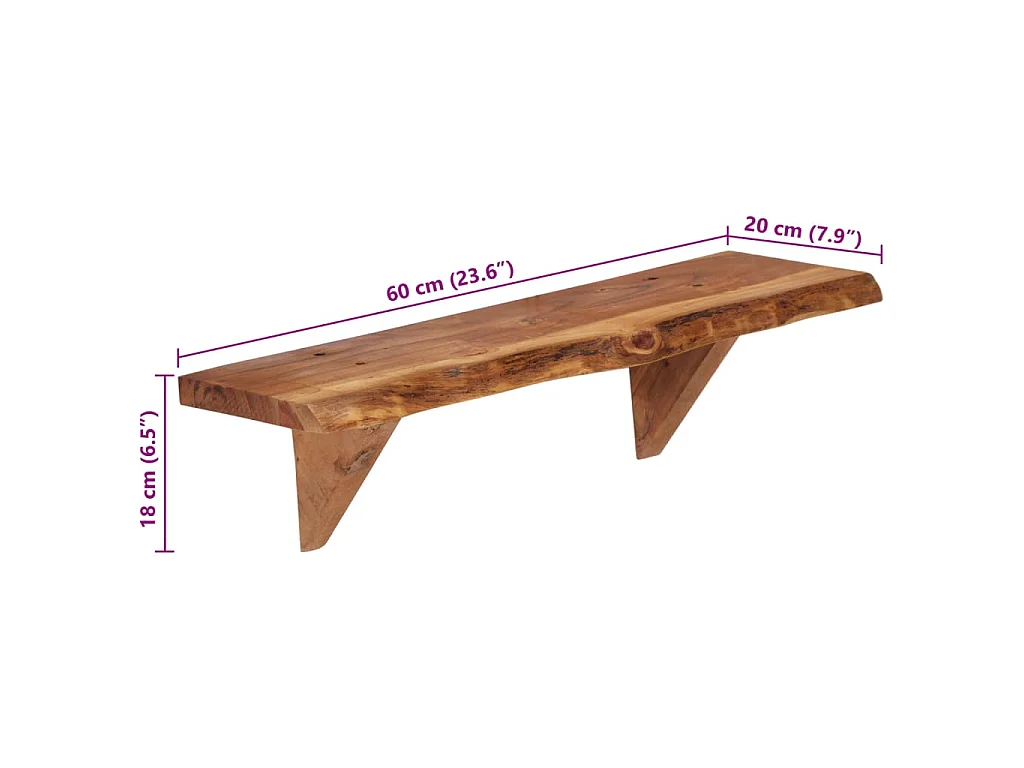 Wandschappen 2 st 60x20x18 cm massief acaciahout