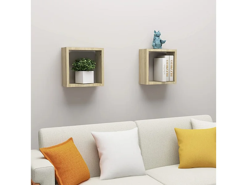 Estantes cubo de pared 2 unidades roble Sonoma 30x15x30 cm