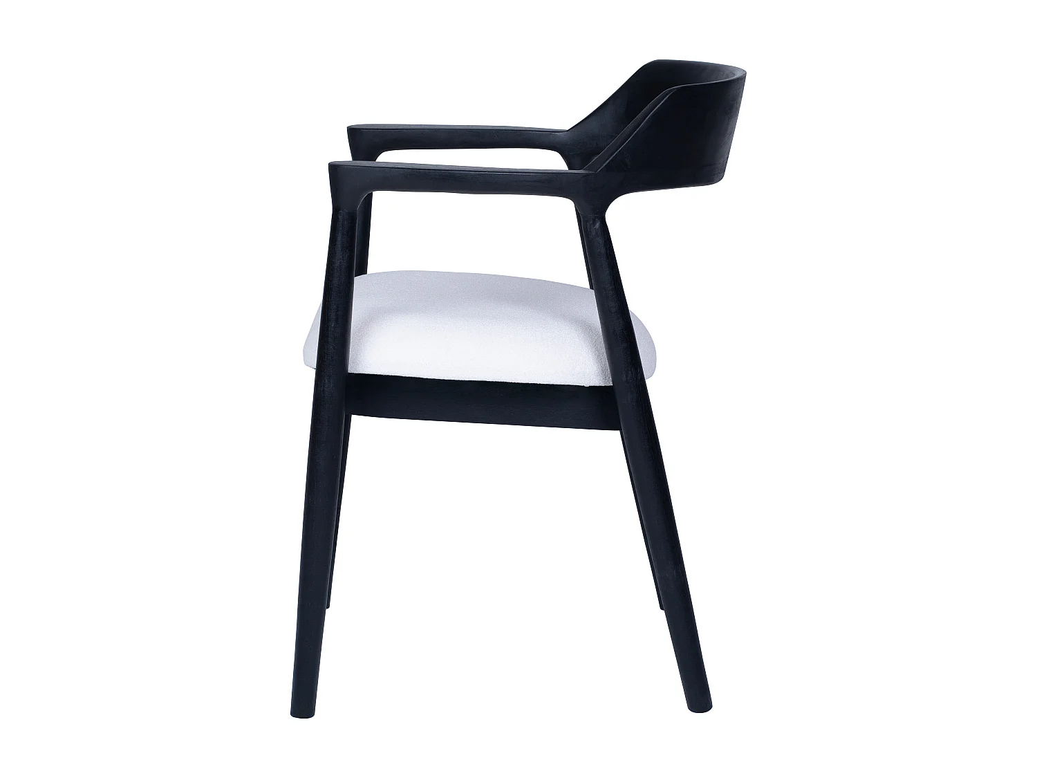 Chaise avec accoudoirs en teck et tissu bouclette - Noir et Blanc - SOUADY