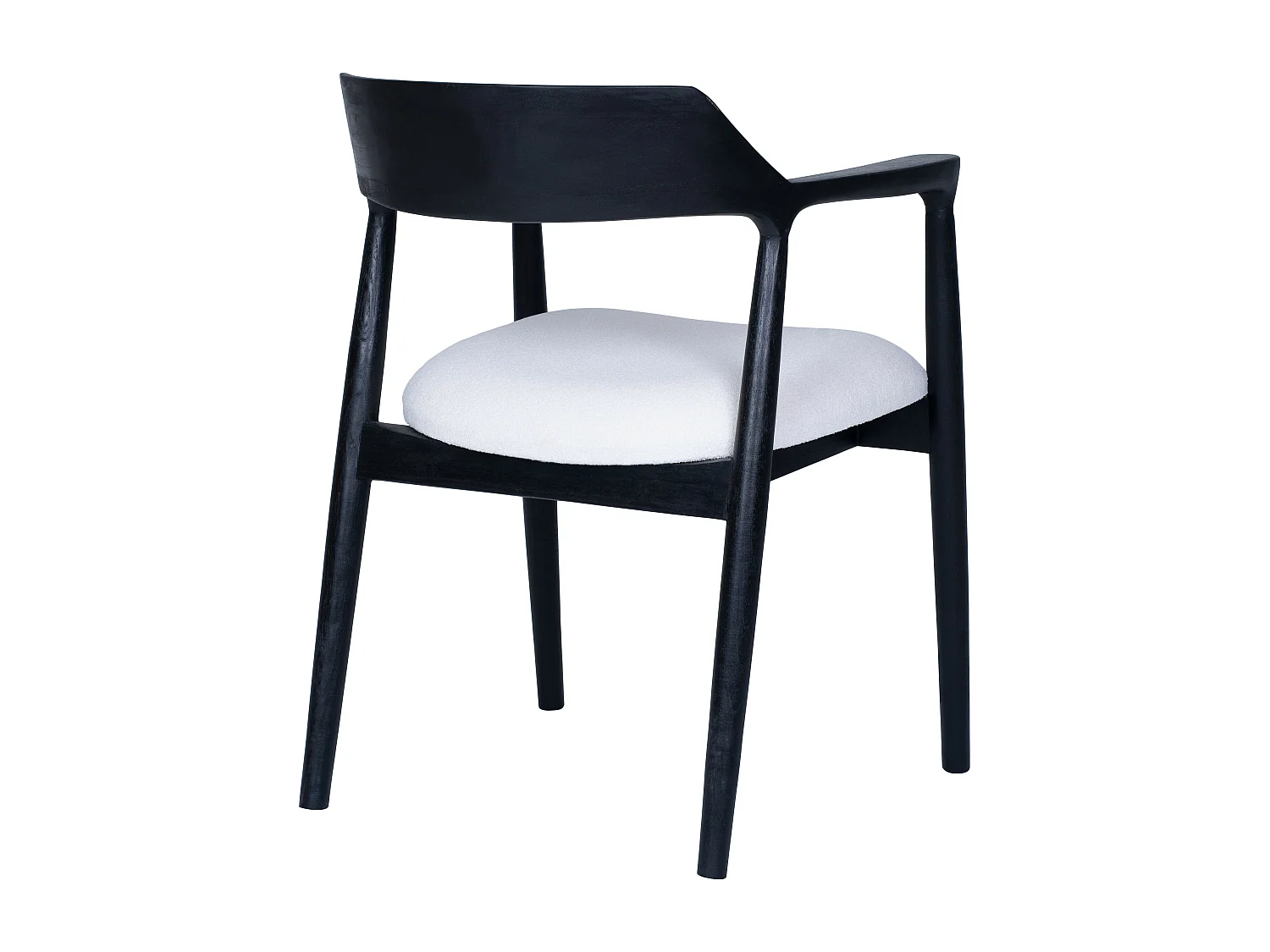 Chaise avec accoudoirs en teck et tissu bouclette - Noir et Blanc - SOUADY