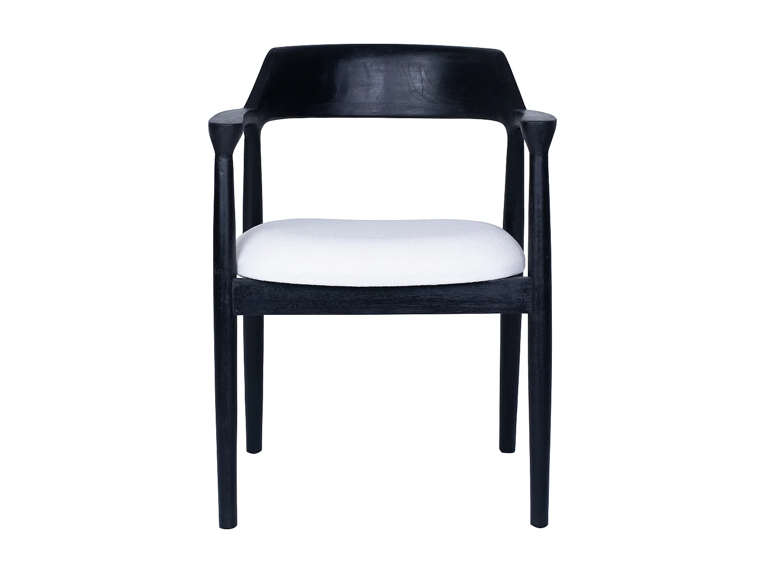 Chaise avec accoudoirs en teck et tissu bouclette - Noir et Blanc - SOUADY