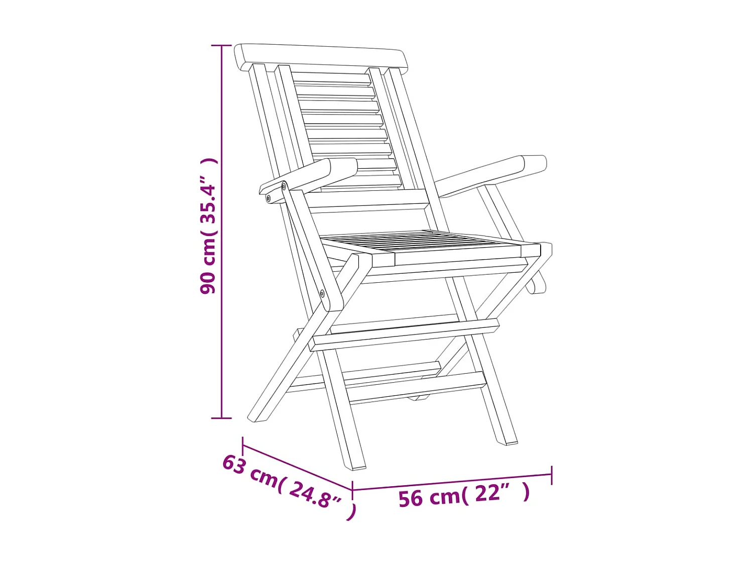 Chaises de jardin pliantes lot de 4 56x63x90cm bois massif teck