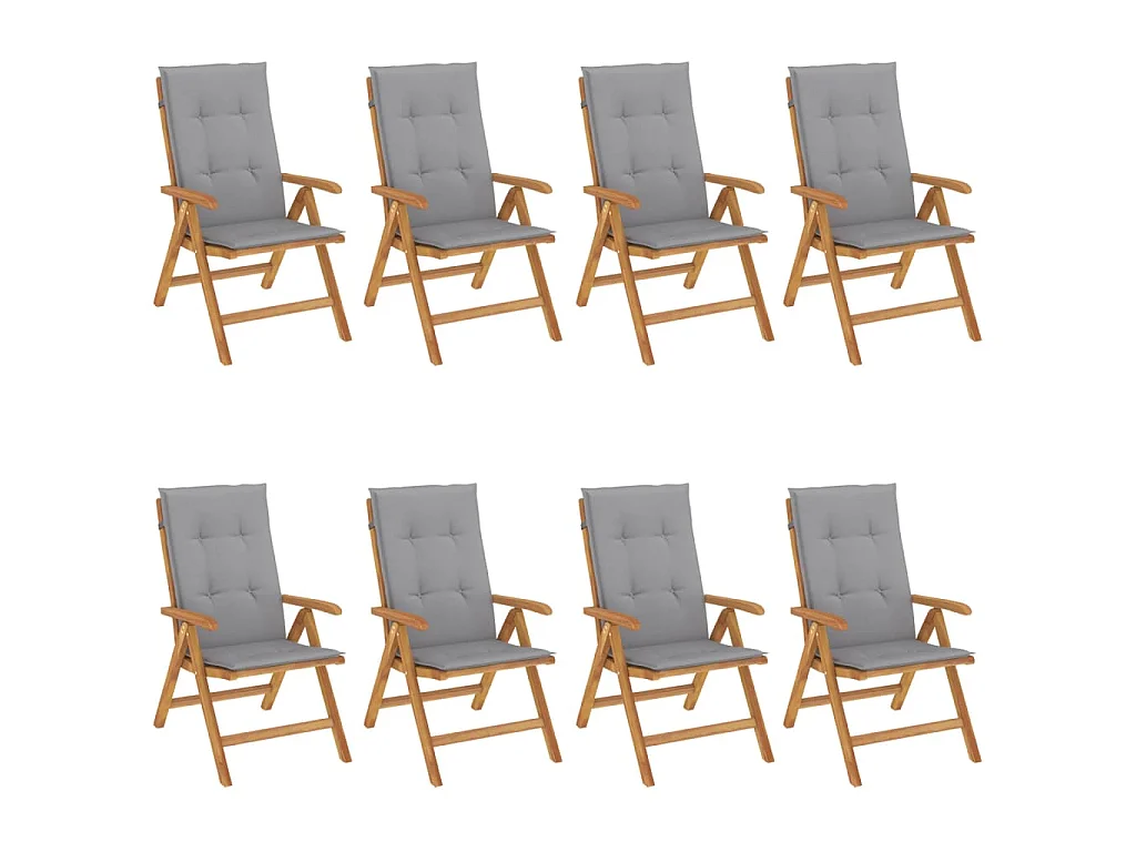 Chaises de jardin inclinables et coussins lot de 8 teck solide