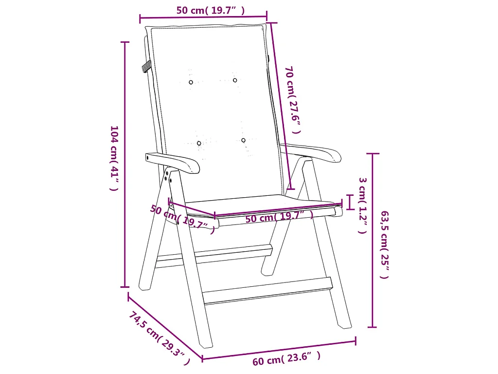 Chaises de jardin inclinables et coussins lot de 8 teck solide