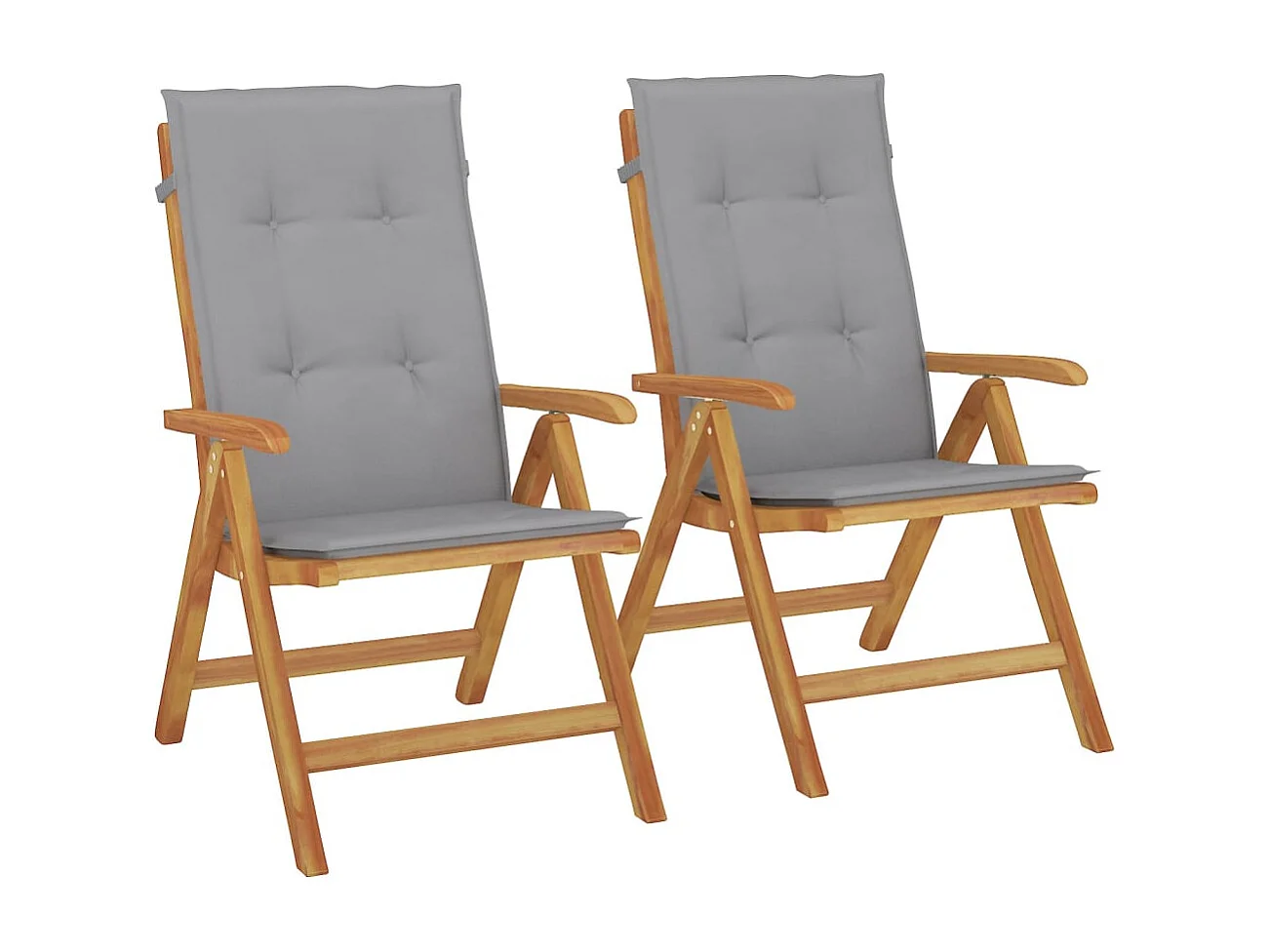 Tuinstoelen 2 st verstelbaar met kussens massief teakhout