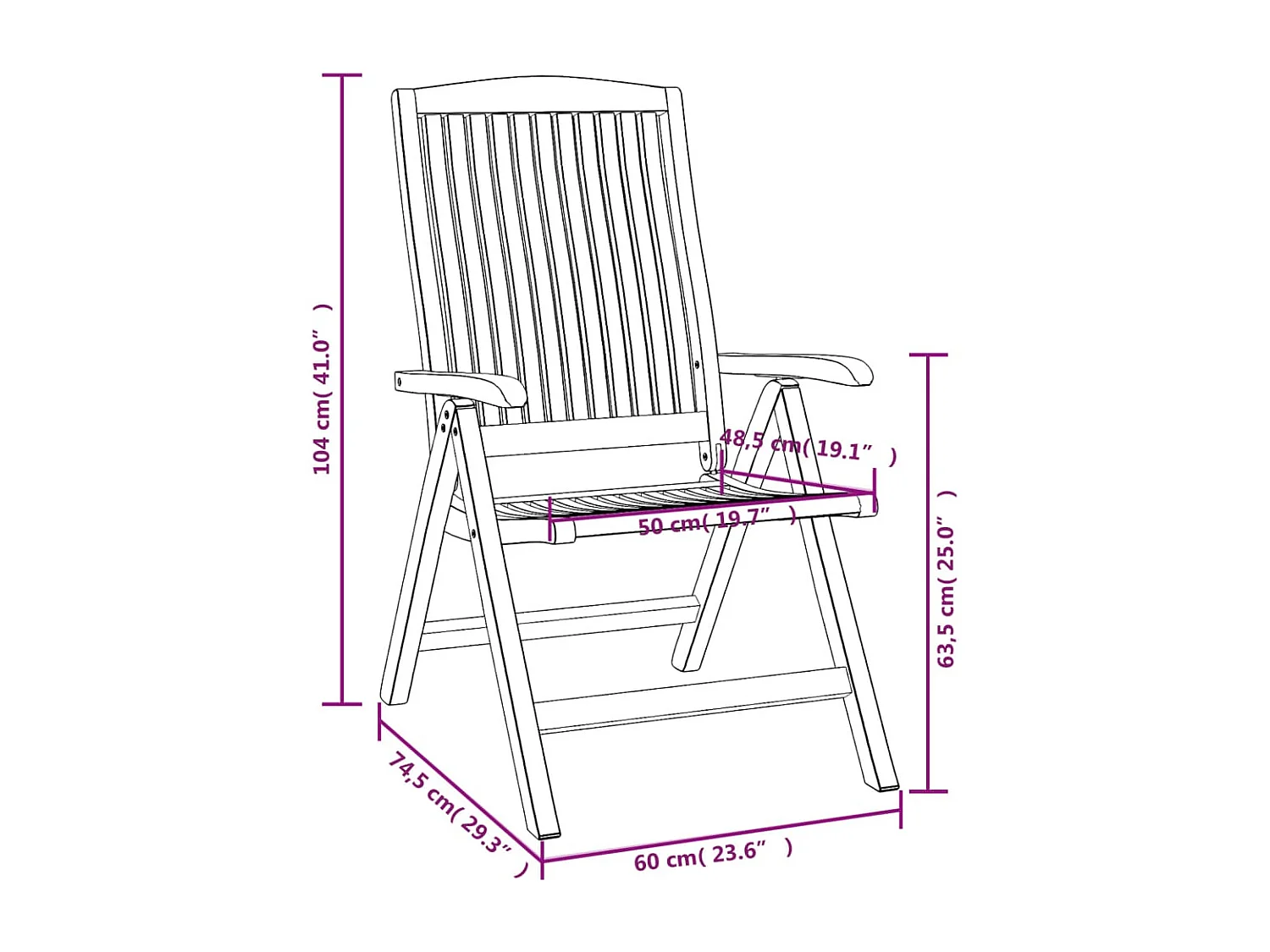 Chaises de jardin inclinables et coussins lot de 6 bois teck