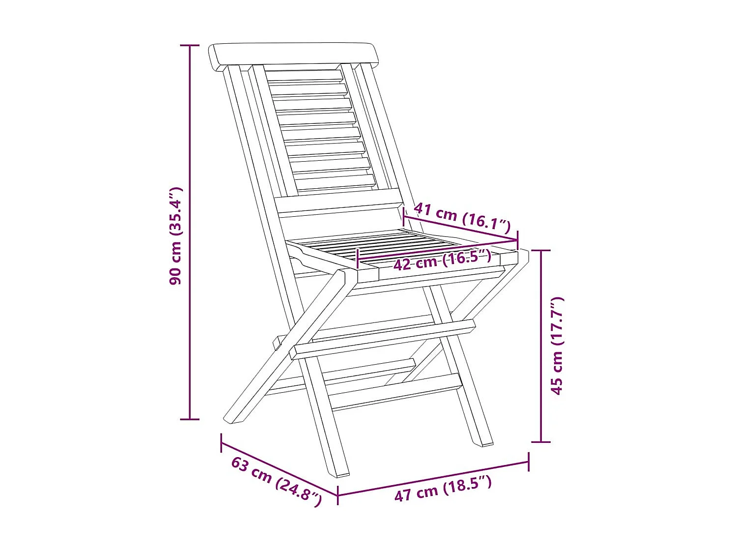Chaises de jardin pliantes lot de 4 47x63x90cm bois massif teck
