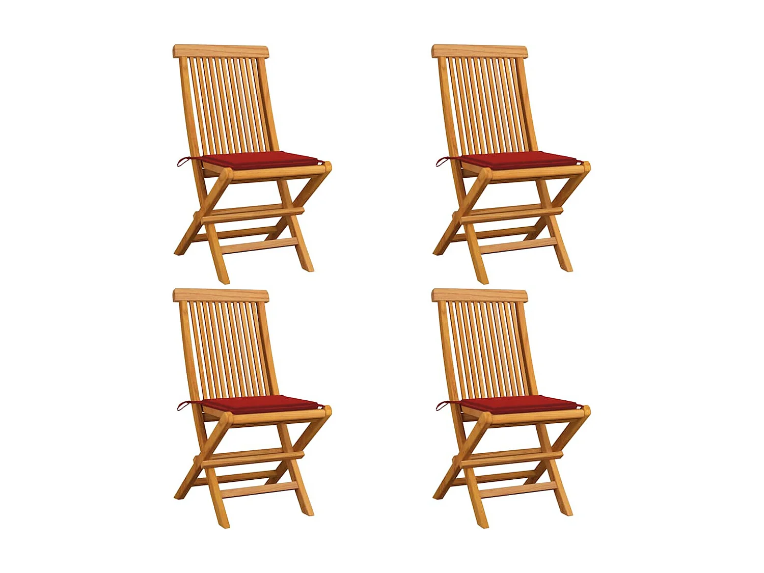 Cadeiras de jardim c/ almofadões vermelhos 4 pcs teca maciça
