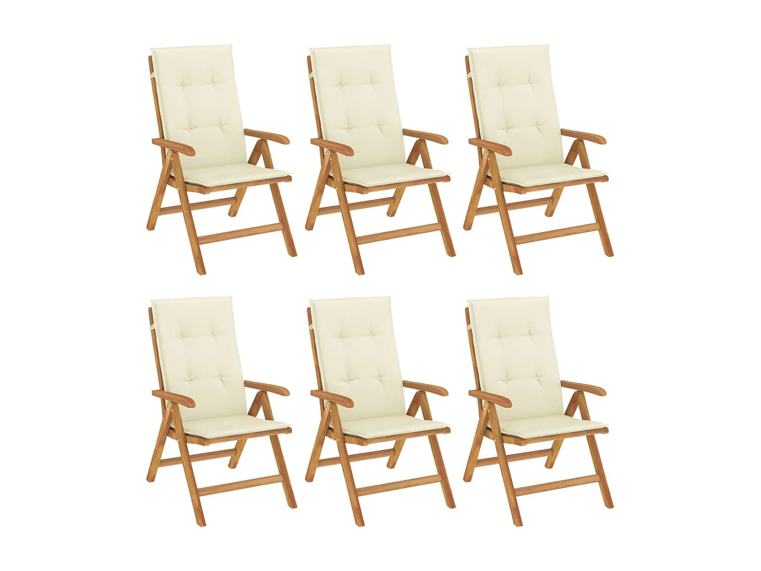 Tuinstoelen 6 st verstelbaar met kussens massief teakhout