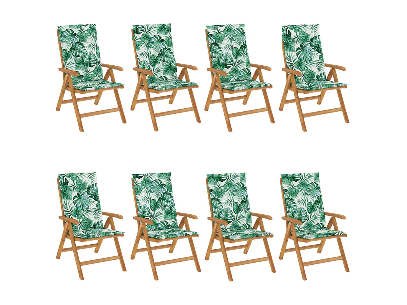Chaises de jardin inclinables et coussins lot de 8 teck solide