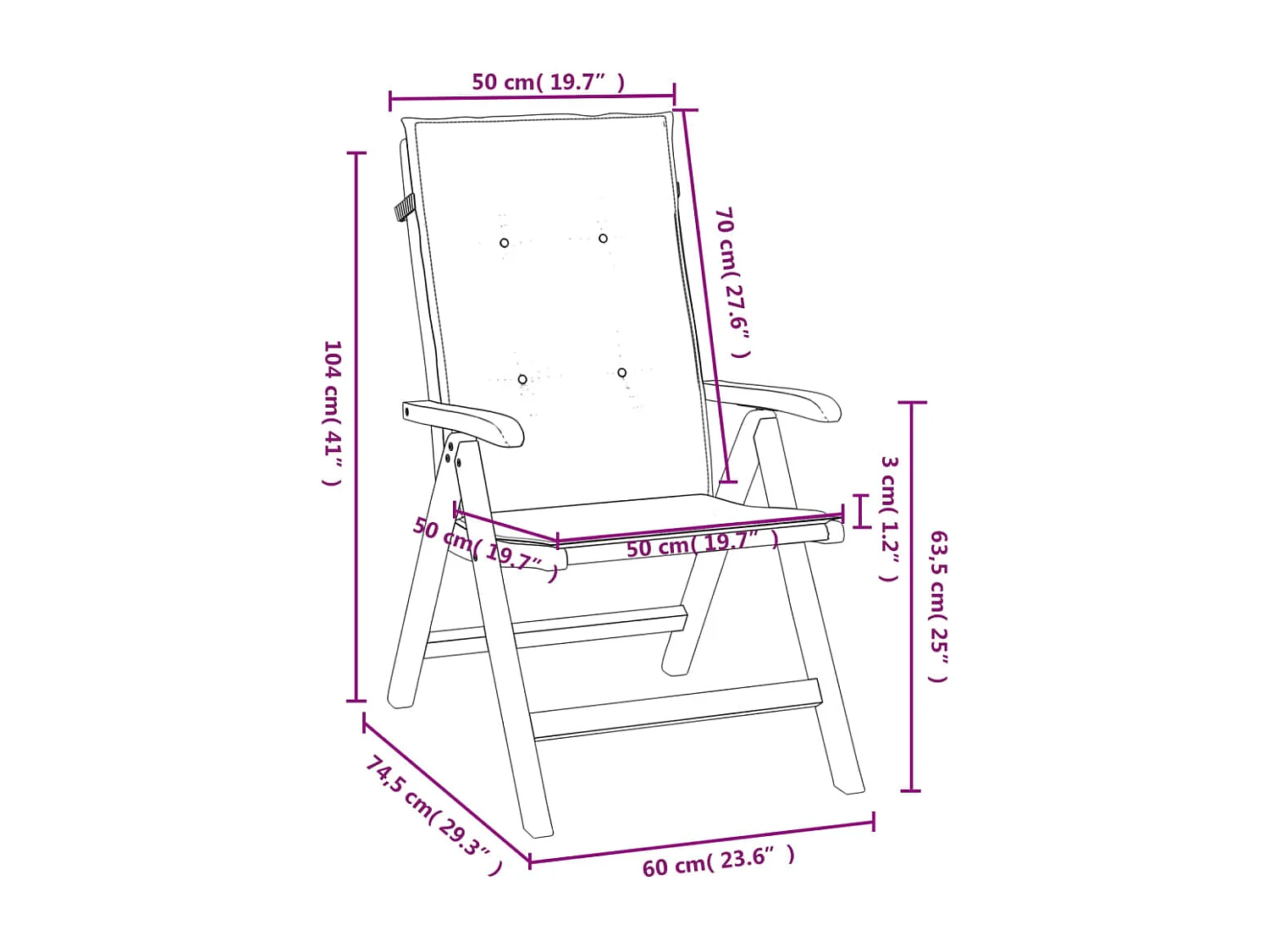 Chaises de jardin inclinables et coussins lot de 8 teck solide
