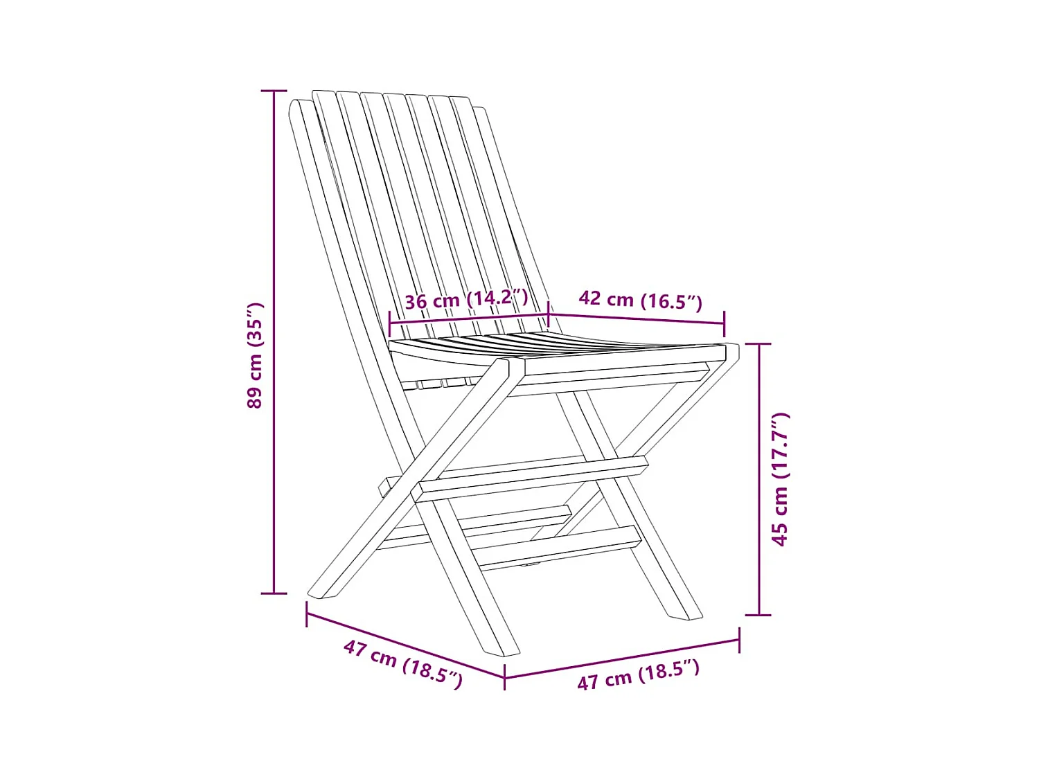 Chaises de jardin pliantes lot de 4 47x47x89cm bois massif teck