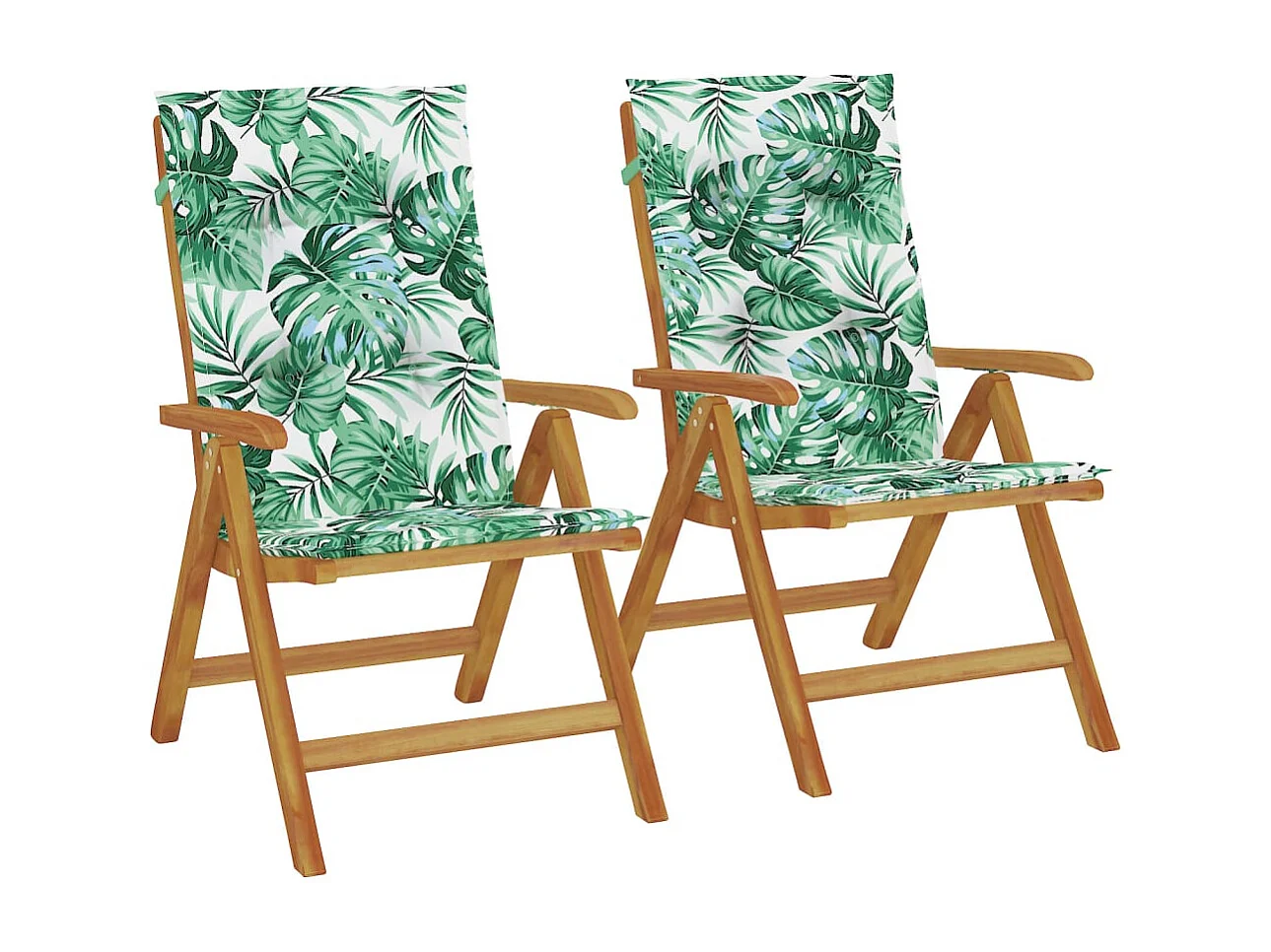 Tuinstoelen 2 st verstelbaar met kussens massief teakhout